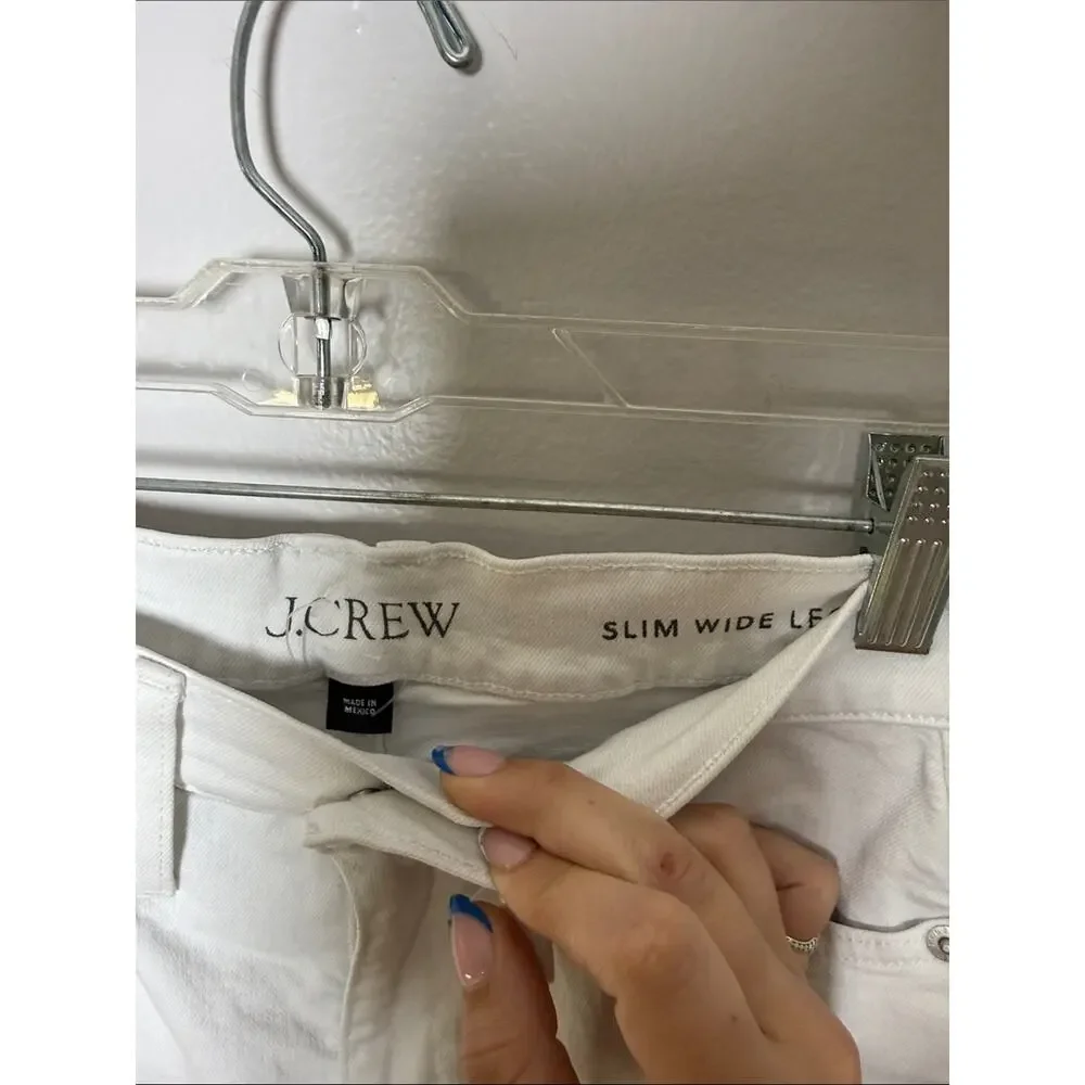 J. Crew Slim Wide Leg White Jeans with Raw Hem Size 25